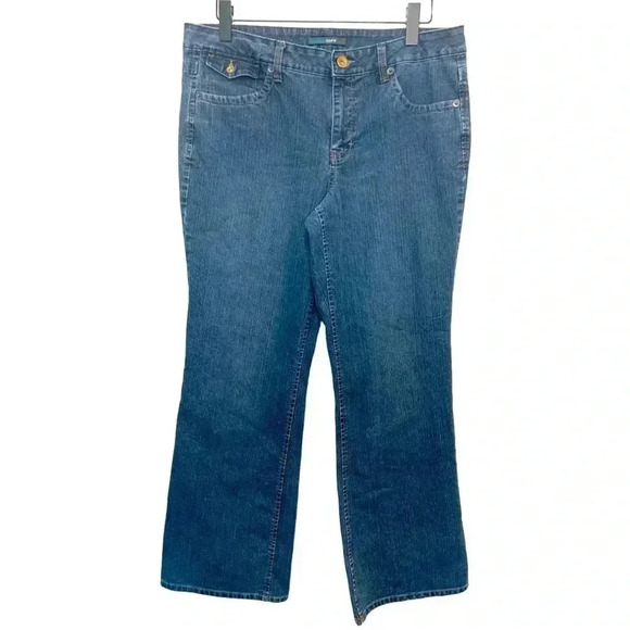 French Cuff NWOT high rise,  wide leg, mid-weight mid wash jeans Size 14 - Picture 1 of 8